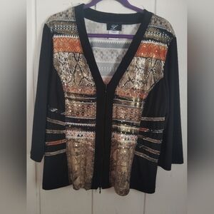 LIKE NEW!! Libra, Zip From Metallic Accent Cardigan. Size XL